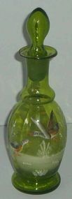 Green Cologne Bottle with Hand Painted Ducks