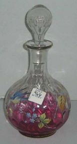 Floral and Robin Decorated Decanter