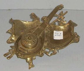 Brass Ink Well in Form of Madoline and Music Sheet