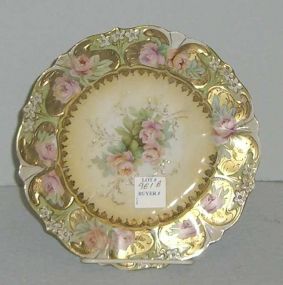RS Germany Plate, Cream Background w/Roses and Gold Gilt Decoration