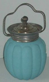 Blue Opaque Biscuit Jar with Silver Fittings
