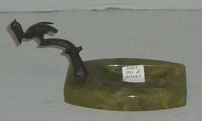 Green Onyx Ashtray w/Applied Bronze Pelican - ashtray