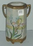 Hand painted double handled floral design Nippon vase w/raised decoration and gold beading
