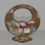 Nippon Round Flat Vase, Heavy Gold and Floral Decoration