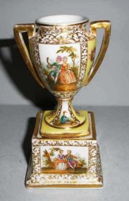 Mini Dresden pedestal vase on base Courtship scene