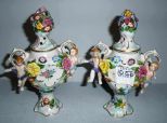 Pair of Dresden Mini Urns with Lids