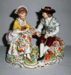 Dresden Sitzendorf man & lady figure gathering flowers