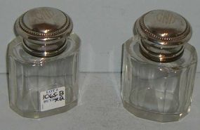Pair of Panel Cut Dresser Jars w/Sterling Silver Fittings and Monogrammed