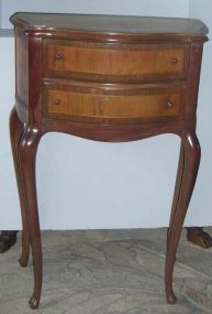 Two drawer small stand with rosewood veneer inset in top