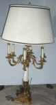 Large seven light gilded table lamp with 3 cherubs & alabaster support shaft