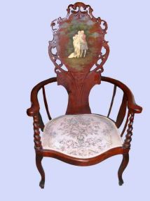 Arm chair with figural scene decorated on back splat