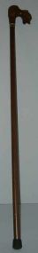 Wooden Walking Cane w/Carved Dogs Head  Holding Fowl in Mouth