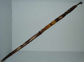 Carved and Stained Double Serpent Walking Cane, 