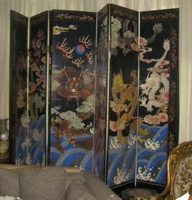 Chinese 8 Panel Folding Screen w/Dragon Motif Decoration