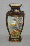 Nippon Vase w/Floral Woodland Scenic in Pastel Colors, Black and Gold Decorated