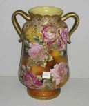 Nippon Vase Double Handled, Footed w/Roses - Marked Hand Painted Nippon 