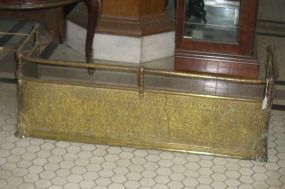 Ornate Embossed Brass Fire Fender with Lion's Feet