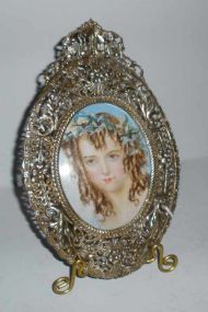 Miniature Painting of Victorian Lady In Pierced Frame