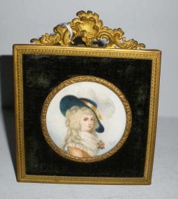 Miniature Painting of Edwardian Lady In Gilt Frame