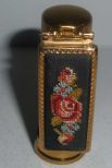 Gold Tone Lipstick Case with Needlepoint Front and Flip Mirror Marked Brevete Paris