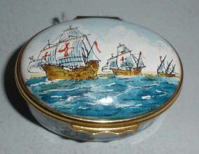 Tiffany Small Oval Covered Box with Sailing Ships Motif