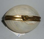 Oval Pearlized Shell Hinged Pill Box with Brass Fittings