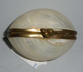 Oval Pearlized Shell Hinged Pill Box with Brass Fittings