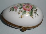 Large Oval Egg Shaped Covered Hinged Box with Floral Decorations