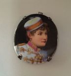 Miniature Painting on Porcelain of Lillian Russell In Silver Frame