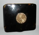 Tortoise Shell Hinged Covered Box with 18 Yellow Gold St Christopher Set with Small Diamonds