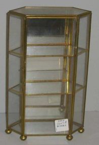 Small Display Case with Brass Frame Glass Shelves  Mirrored Back  Ball Feet