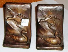 Pair of bronze bookends w/duck scene