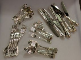 Gracious Set of Rocaille Sterling French Flatware by Ercuis.  Eight Five Place Settings.  40 Pieces.
