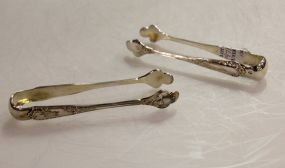 Two Sterling Silver Rocaille Pattern Sugar Tongs Erquis 
