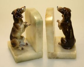 Pair of 20th Century Alabaster Bookends with Dogs