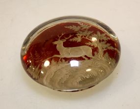 Small Etched Bohemian Paperweight of Deer