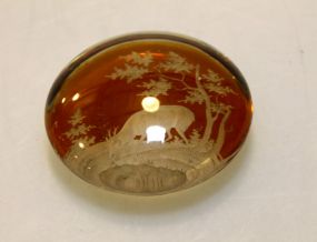 Small Etched Bohemian Paperweight of Deer