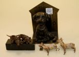 Brass Dog Bookend, Two Metal Painted Deer & Small Porcelain Dogs