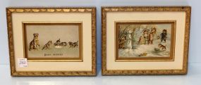 Two Framed Postcards of Dogs and Cats