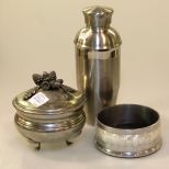 Two Decorative Pewter Pieces & Aluminum Shaker