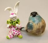 Painted Wood Bird & Ceramic Painted Bunny