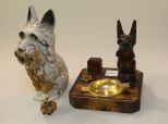 Wood Carved Ashtray, Scottie Dog & Rabbit