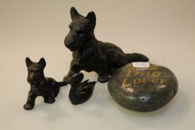 Dog Lover Rock & Three Iron Figurines