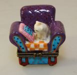 Small Enamel Box of Cat in Chair