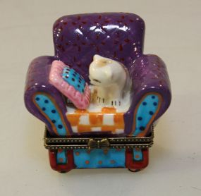 Small Enamel Box of Cat in Chair