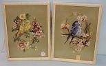 Two Stitchwork Pictures of Birds and Flowers