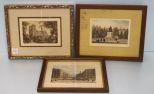 Three Etchings of Landscapes and Buildings, One Signed