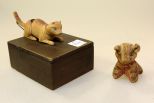 Small Wood Box with Cat Lid Vintage Dog Pin Cushion