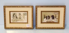 Two Framed Postcards of Dogs