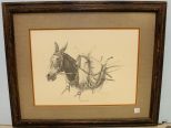 Limited Edition Sketch of Mules Titled “Pulling Together” signed and number sketch
